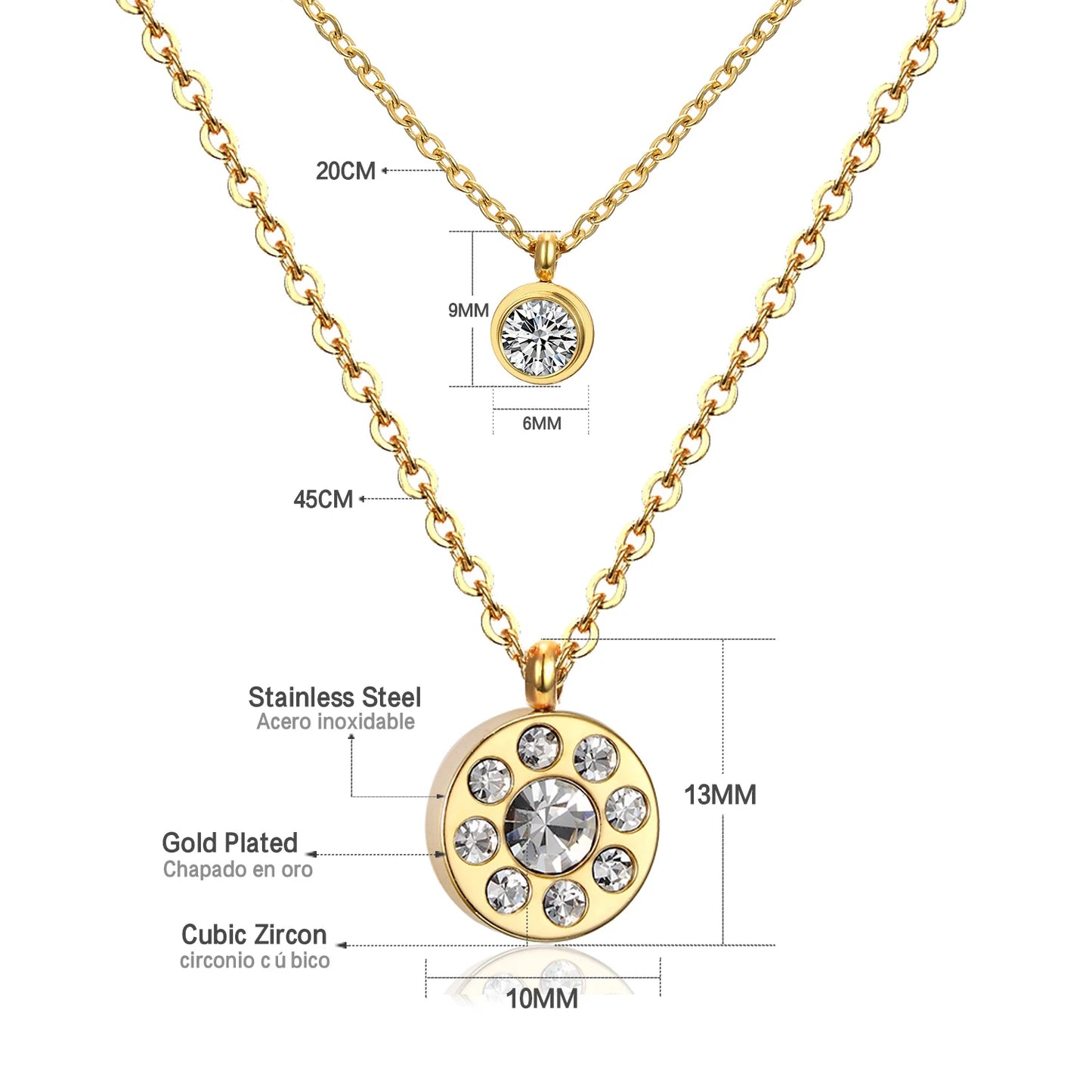 Collier multi rang acier inoxydable,colliers à pendentif Double couche en Zircon cubique pour femmes, bijoux dorés de luxe, ras du cou, en acier inoxydable
