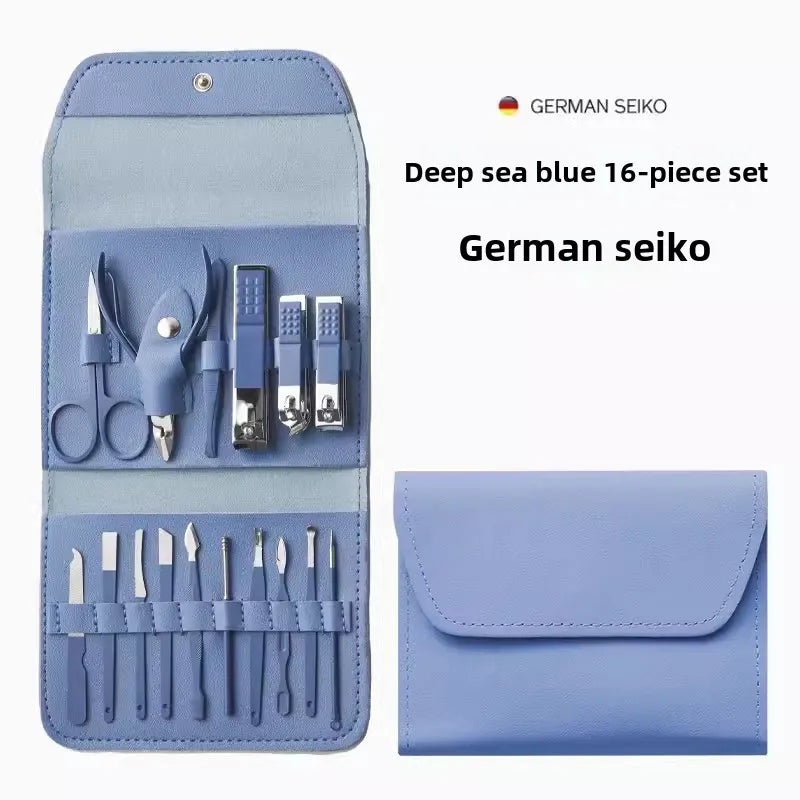 Kit de toilettage des ongles de qualité supérieure, 16 pièces, pour la maison, tondeuses en acier inoxydable, ensemble de pédicure et étui de voyage inclus, ensemble de manucure
