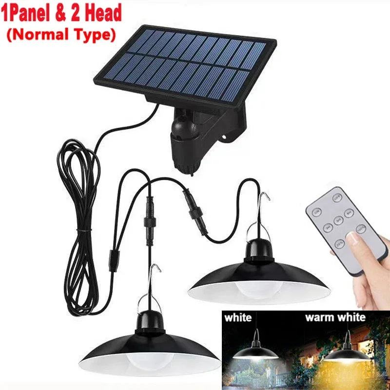 Lampe LED suspendue solaire d'extérieur, étanche, lustre à Double tête, décorations avec télécommande pour hangar intérieur, salle de grange
