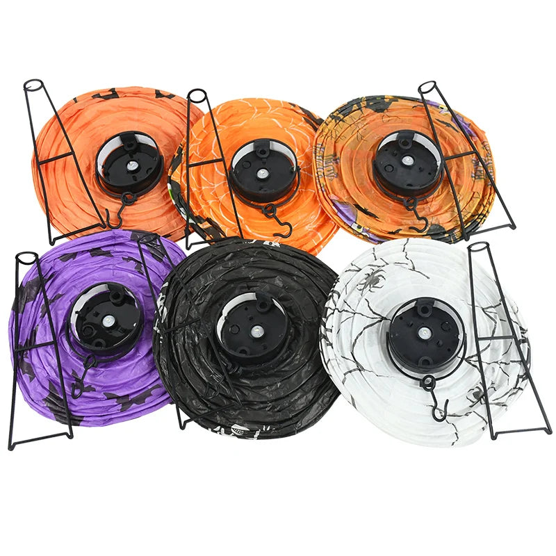 Lanterne LED en papier citrouille pour Halloween, lanterne suspendue avec impression de crâne d'araignée et de chauve-souris, décoration extérieure pour Festival, fête, maison, jardin
