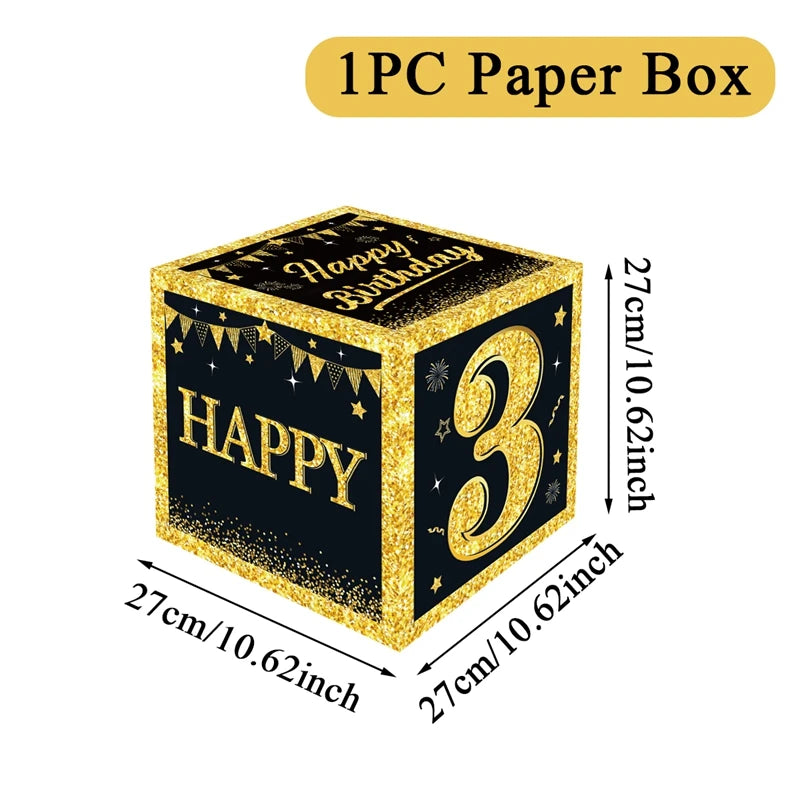 Boîte à chiffres noire et dorée pour décoration de fête d'anniversaire, fournitures pour enfant et adulte, 18, 30, 40, 50 ans