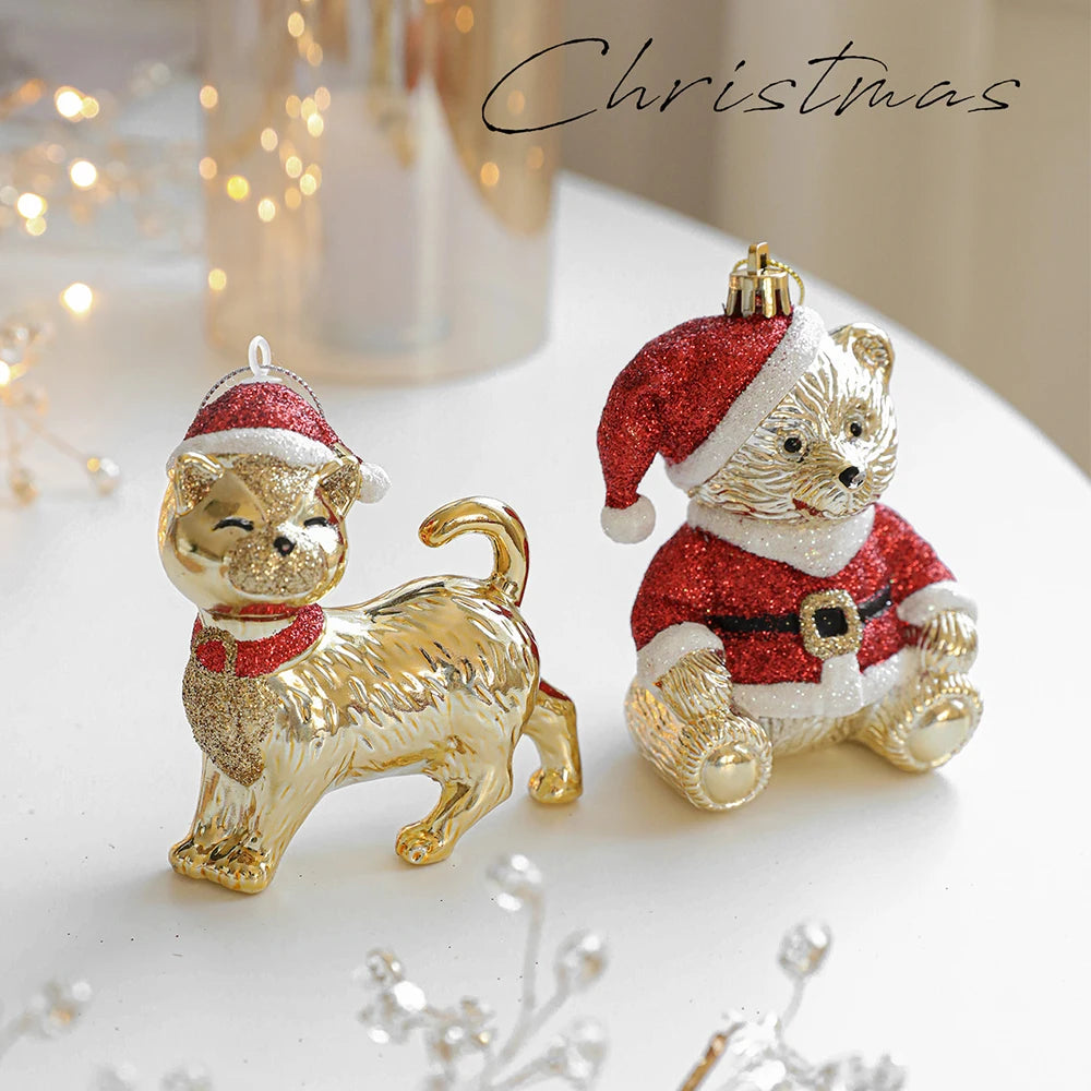 Ornements d'arbre de Noël, cloche d'ours en or, pendentifs suspendus pour arbre de Noël