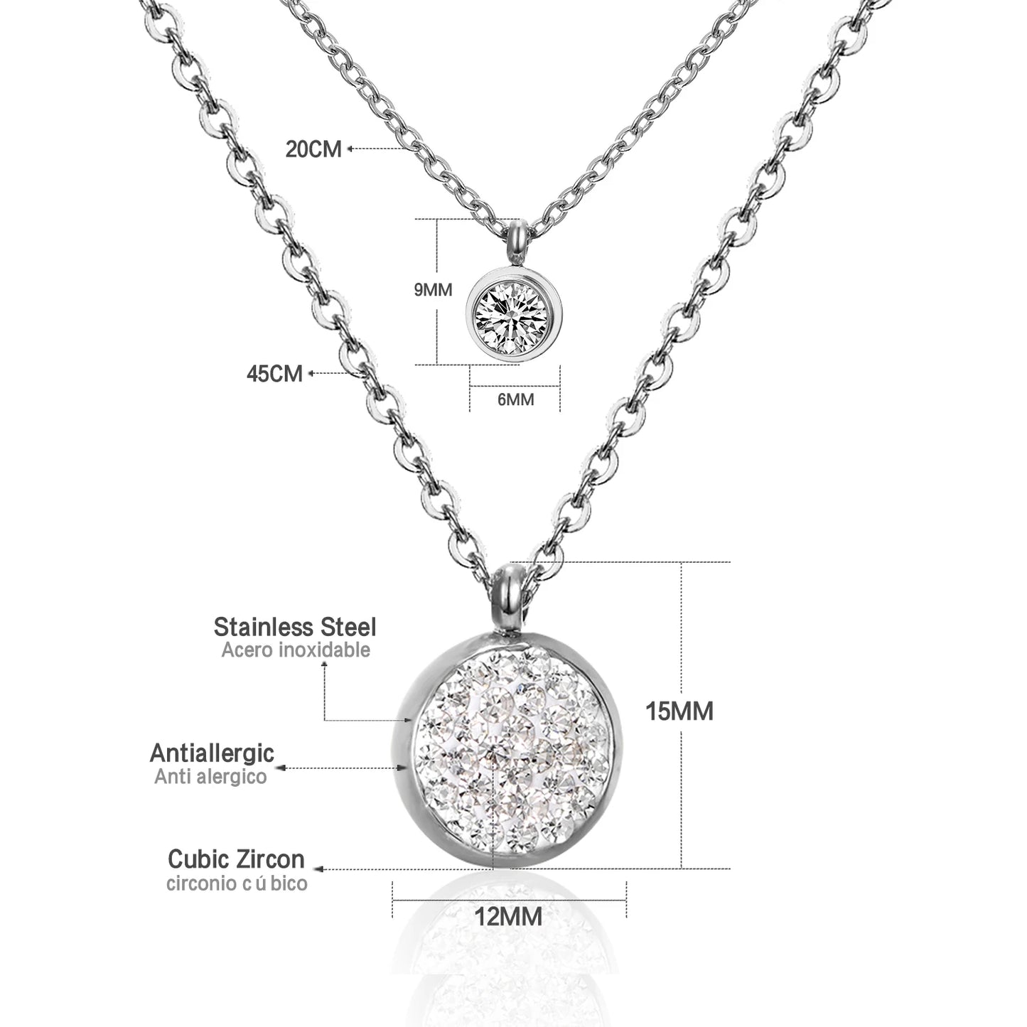 Collier multi rang acier inoxydable,colliers à pendentif Double couche en Zircon cubique pour femmes, bijoux dorés de luxe, ras du cou, en acier inoxydable