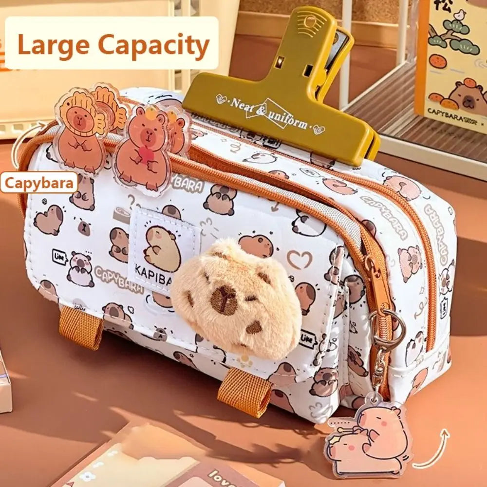 INS Capybara – sac à stylos à quatre couches de grande capacité, trousse à crayons de dessin animé mignon, organisateur de papeterie