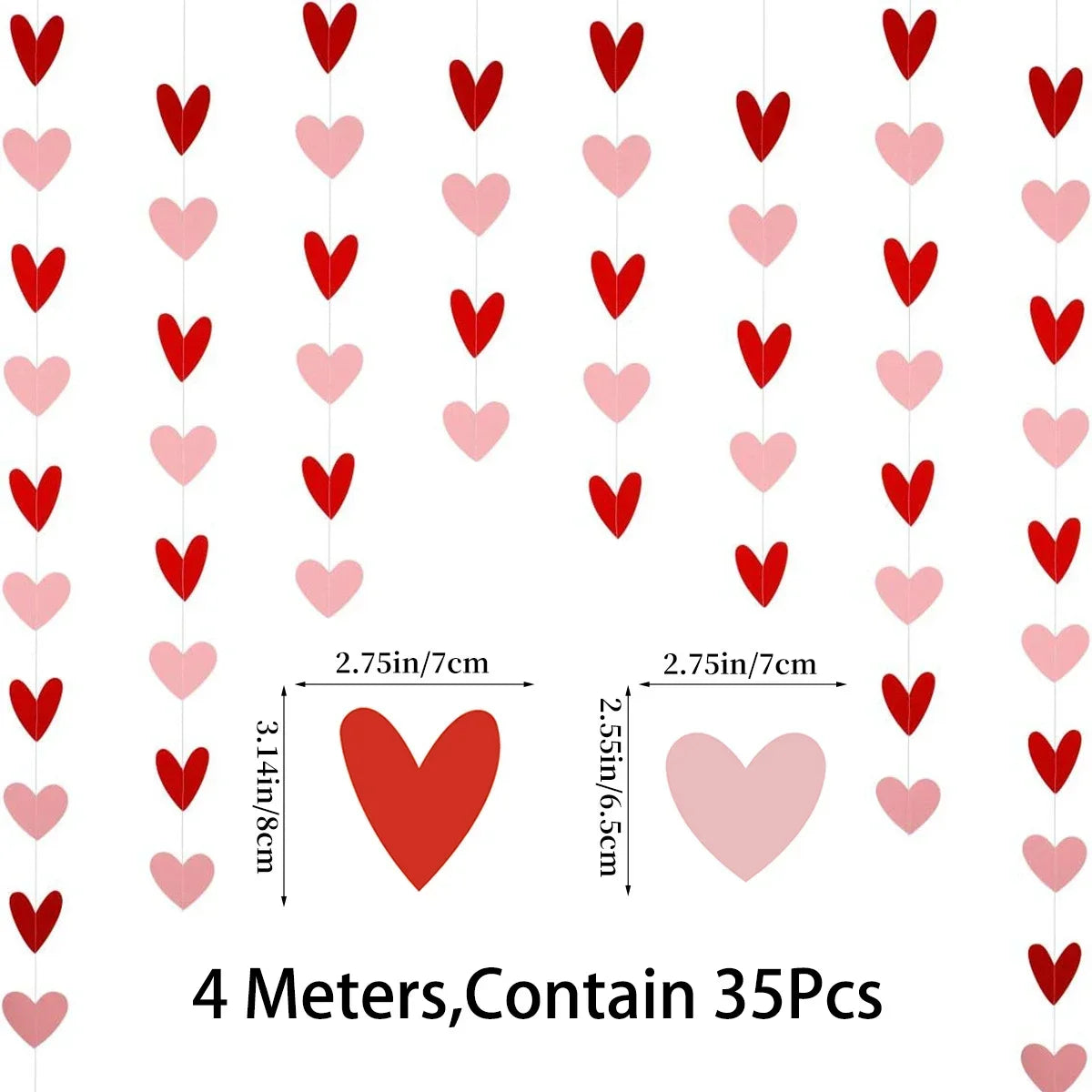Guirlande suspendue en forme de cœur d'amour, 6 pièces, rouge/blanc