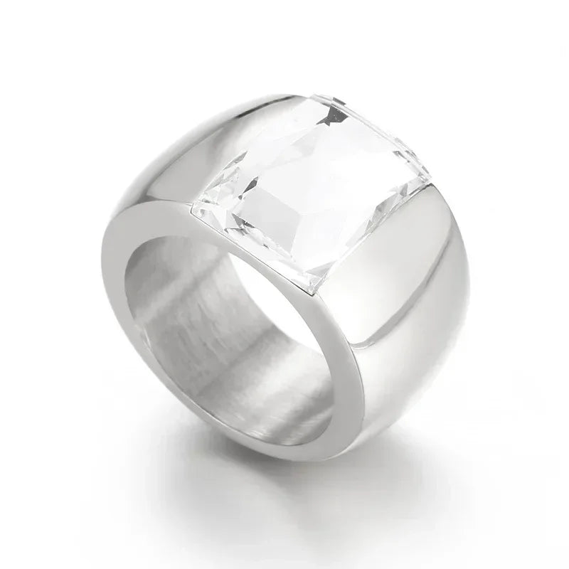 Bague en acier inoxydable pour femmes, cristal autrichien de qualité, pierre bleue, verte, rouge, titane, couleur or, bague de mariage