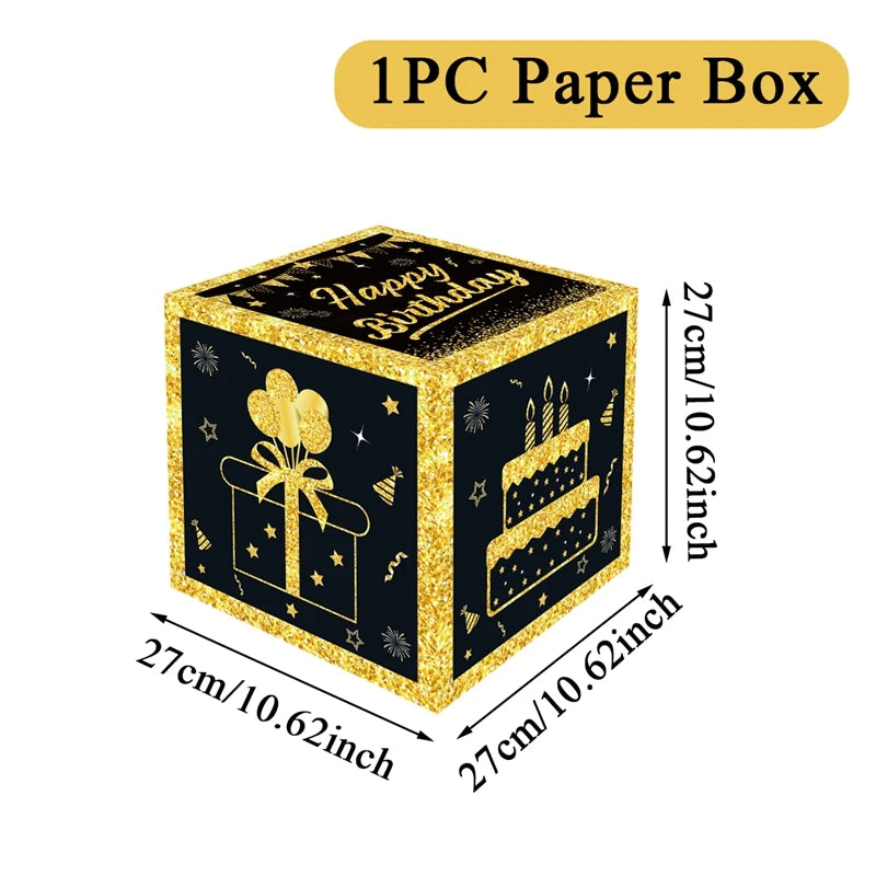 Boîte à chiffres noire et dorée pour décoration de fête d'anniversaire, fournitures pour enfant et adulte, 18, 30, 40, 50 ans