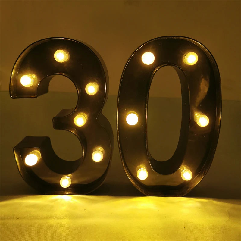 2 pièces 18 21st 30th 40th 50th 60th noir numéro LED chaîne veilleuse lampe joyeux adulte anniversaire fête décoration