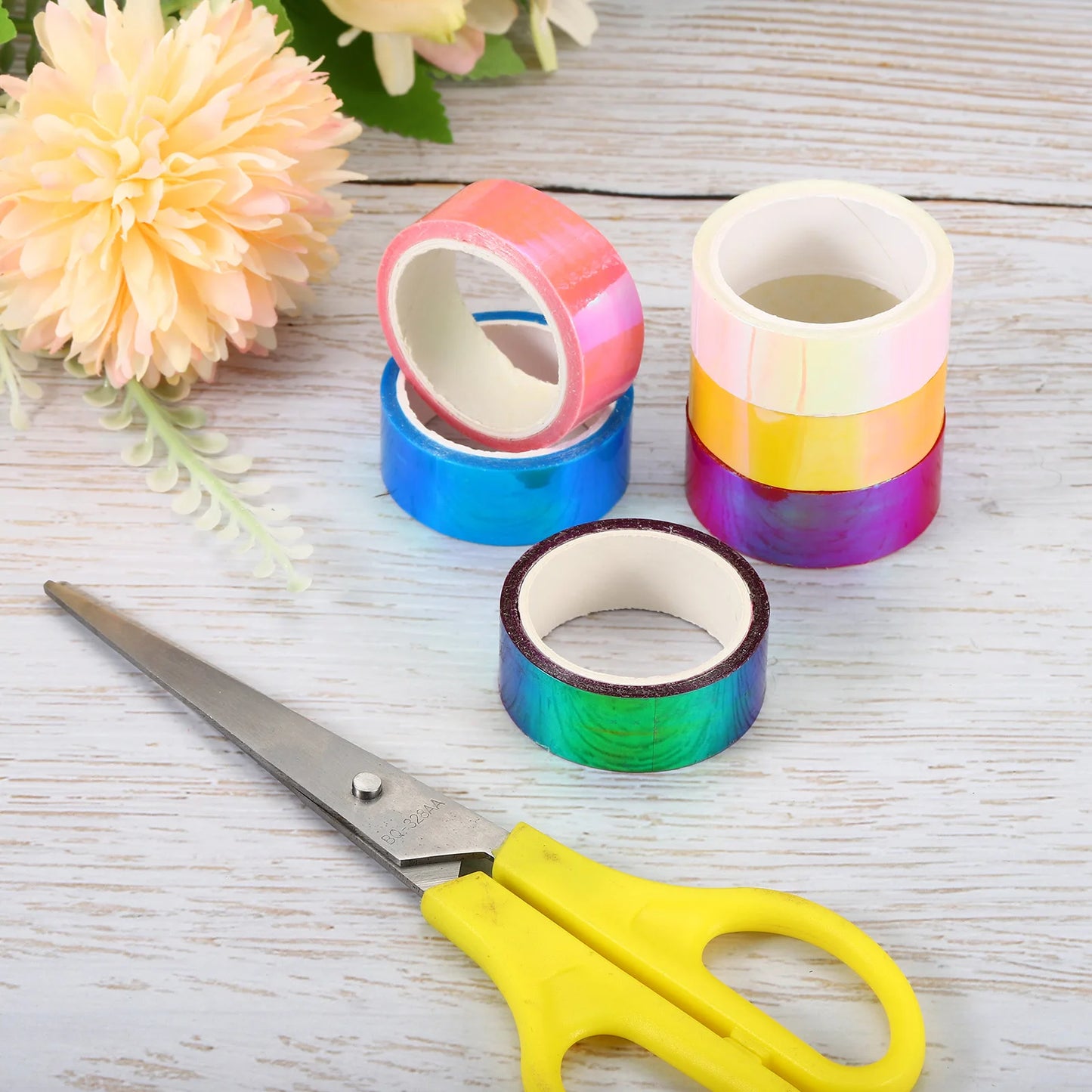 Rouleau de ruban métallique auto-adhésif holographique, 6 rouleaux de 15mm x 5m, autocollant de masquage métallique pour miroir, décoration, ruban de masquage pour Scrapbooking