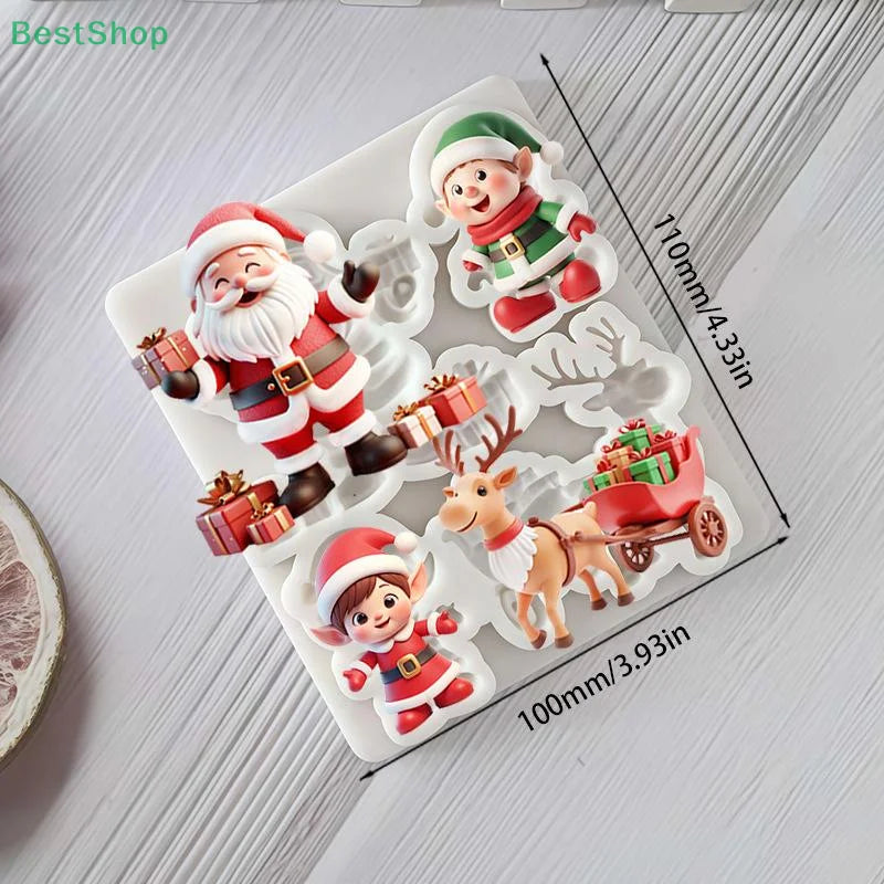 ♥ Moule en Silicone pour Fondant de noël, moule de cuisson pour chocolat, père noël et traîneau de renne