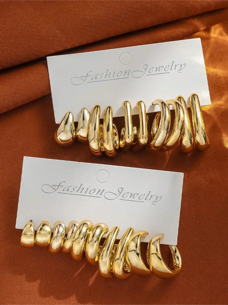 Ensemble de boucles d'oreilles légères en forme de C pour femmes, couleur or, forme asymétrique, CCB, bijoux à usage quotidien, 2/6/20 pièces, 2025