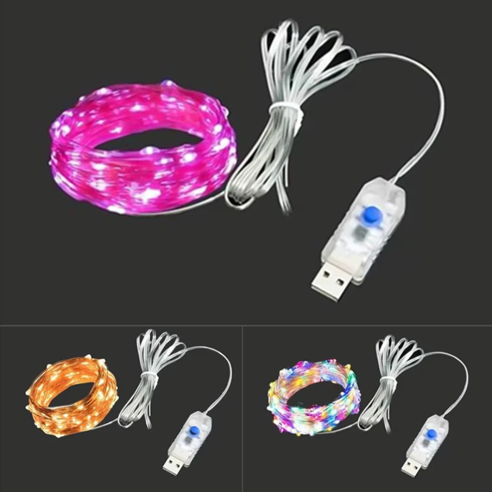 Guirlande lumineuse féerique Led en fil d'argent, alimentée par USB, étanche, pour l'extérieur, pour fête de noël, mariage, décoration DIY