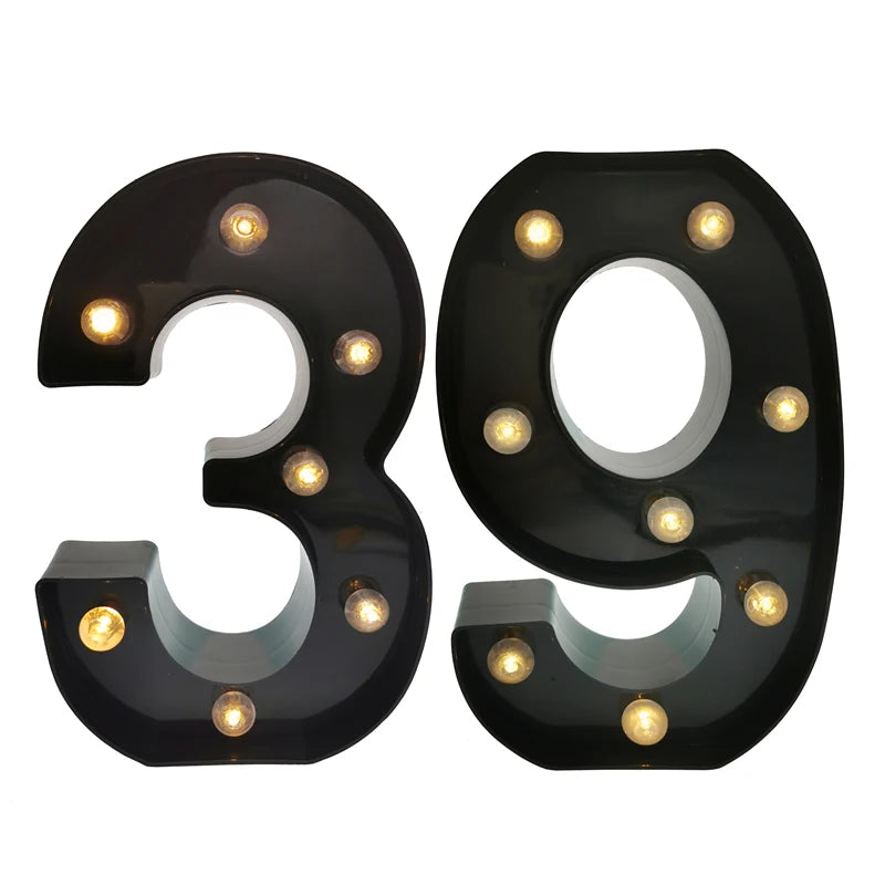 2 pièces 18 21st 30th 40th 50th 60th noir numéro LED chaîne veilleuse lampe joyeux adulte anniversaire fête décoration
