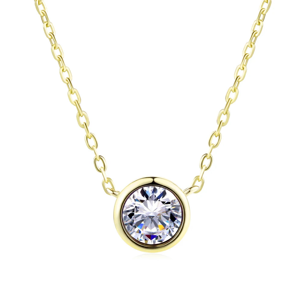 Collier avec pendentif rond en zircon cubique, couleur or