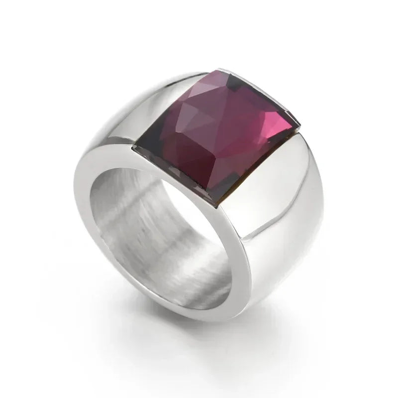 Bague en acier inoxydable pour femmes, cristal autrichien de qualité, pierre bleue, verte, rouge, titane, couleur or, bague de mariage