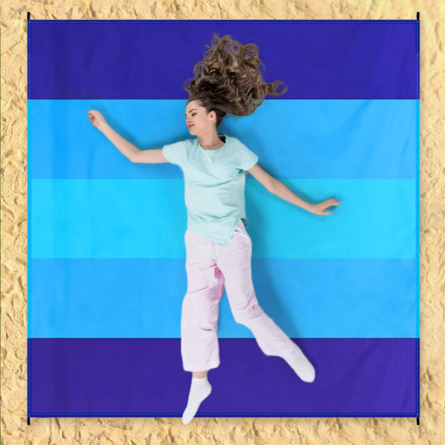 Grande couverture de plage surdimensionnée, tapis de plage résistant au sable, feuille à séchage rapide avec 4 piquets et 1 poche d'angle, 210x200cm, imperméable ﻿