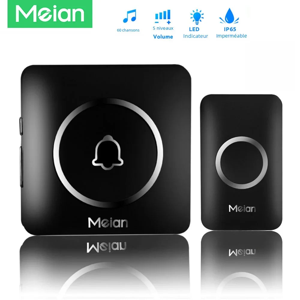 Meian-sonnette sans fil extérieure, sonnette de bienvenue pour maison intelligente, sonnette de porte étanche IP65, Kit de carillon, sonnerie 60, alarme Flash LED