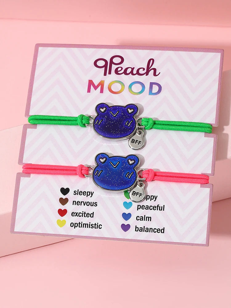 Bracelets d'amitié à couleur changeante, 2 pièces/ensemble, breloque mignonne, tortue, Animal, papillon, dessin animé grenouille, pour enfants