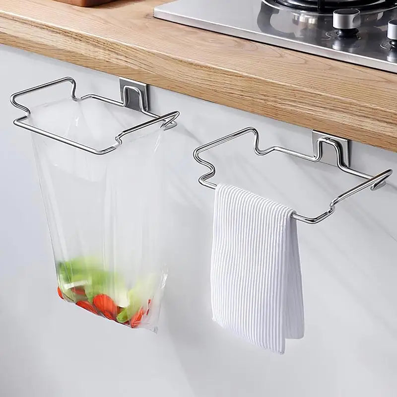 Kitchen Trash Rack Closet Stand Stainless Steel kitchen Accessories Cabinet Door Garbage Storage Holder Garbage Bags Holder