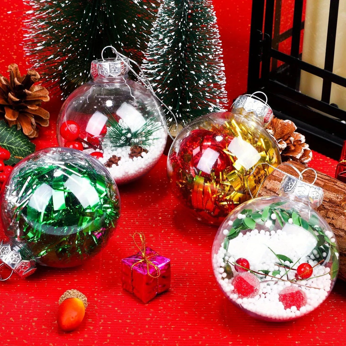 Boules en plastique transparent 6/8/10cm, boules d'arbre de Noël avec corde