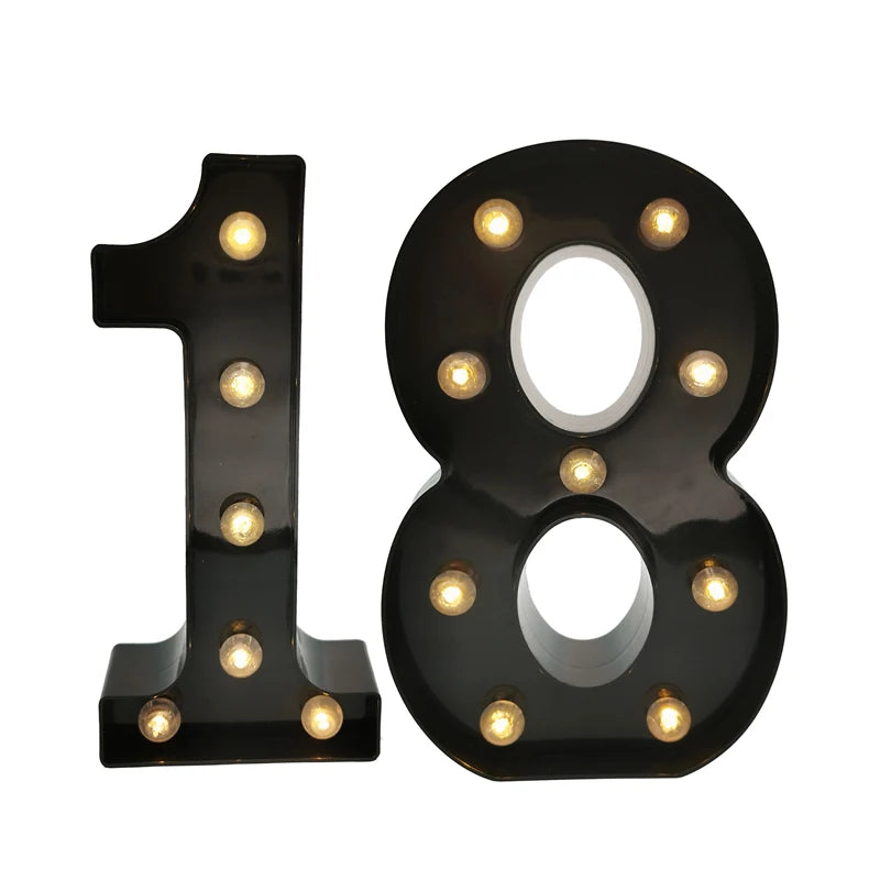 2 pièces 18 21st 30th 40th 50th 60th noir numéro LED chaîne veilleuse lampe joyeux adulte anniversaire fête décoration