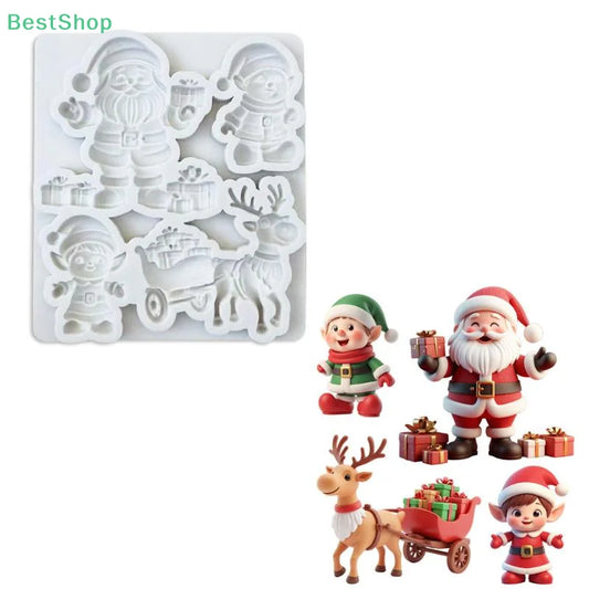 ♥ Moule en Silicone pour Fondant de noël, moule de cuisson pour chocolat, père noël et traîneau de renne