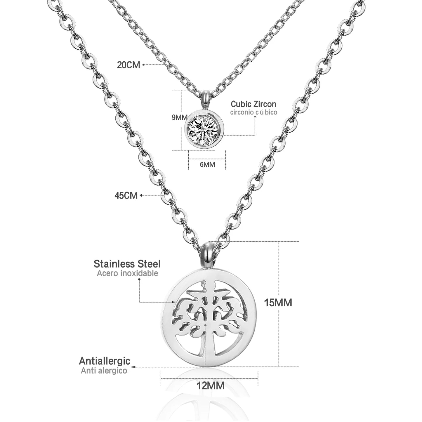 Collier multi rang acier inoxydable,colliers à pendentif Double couche en Zircon cubique pour femmes, bijoux dorés de luxe, ras du cou, en acier inoxydable