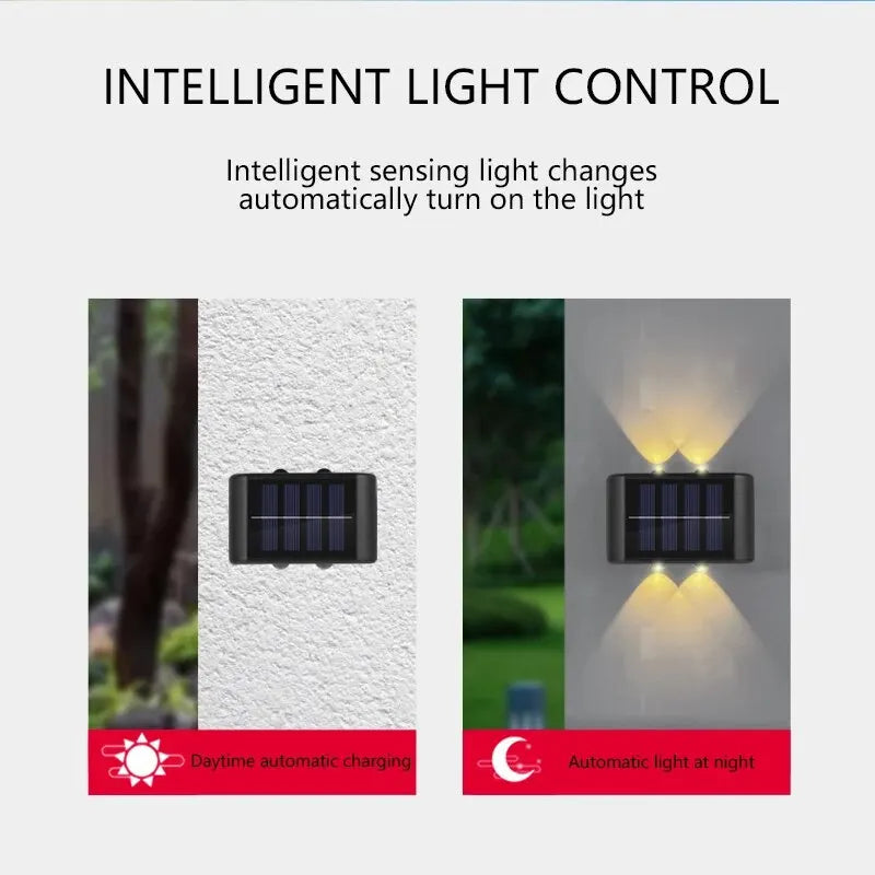 Lampe murale solaire d'extérieur LED 4, étanche, éclairage de jardin supérieur et inférieur, décoration de clôture, lampe solaire