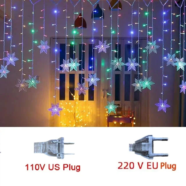 Guirlande lumineuse LED flocons de neige de noël, 3.2M, rideau féerique clignotant, étanche, pour fête de vacances, mariage, décoration de noël