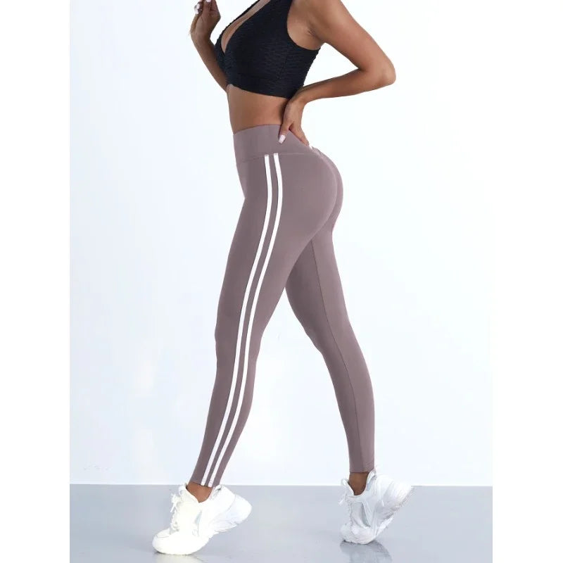 Leggings de Yoga pour femmes, pantalons de sport Slim rayés, taille haute, levage des hanches, collants décontractés, entraînement, course à pied, extensibles