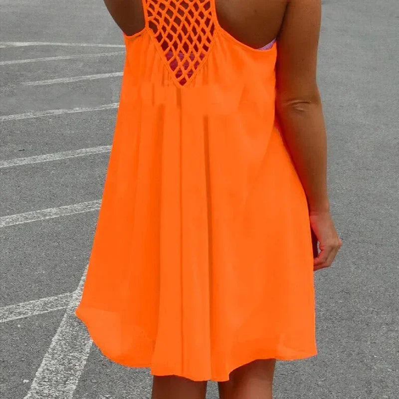 Robe de plage ample et décontractée pour femmes, Mini, sans manches, bretelles Spaghetti, ajouré, vêtements pour filles, moulante, été