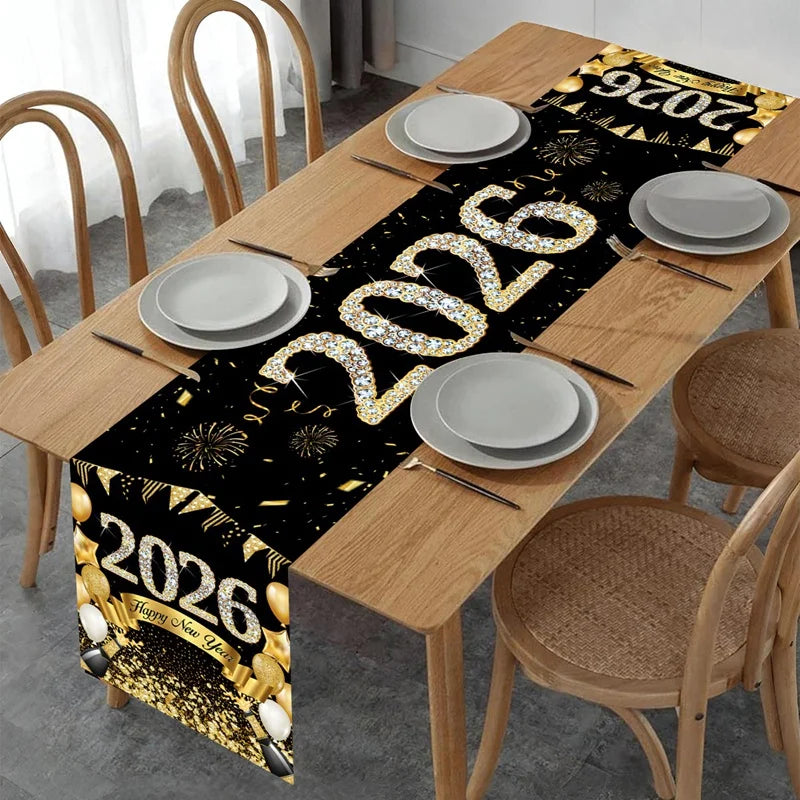 Chemin de Table bonne année 2026, feux d'artifice, Champagne, couverture de Table en Polyester pour fête du nouvel an, décorations de Table à manger