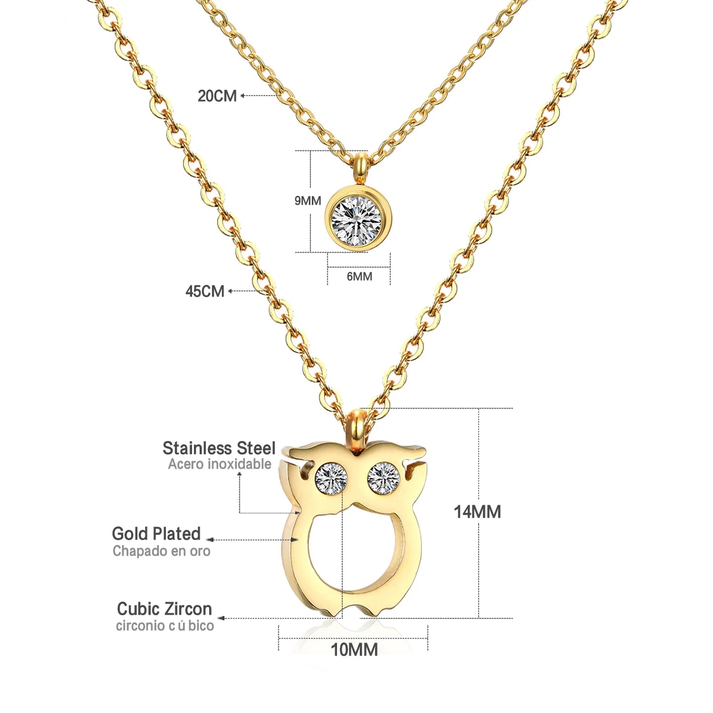 Collier multi rang acier inoxydable,colliers à pendentif Double couche en Zircon cubique pour femmes, bijoux dorés de luxe, ras du cou, en acier inoxydable