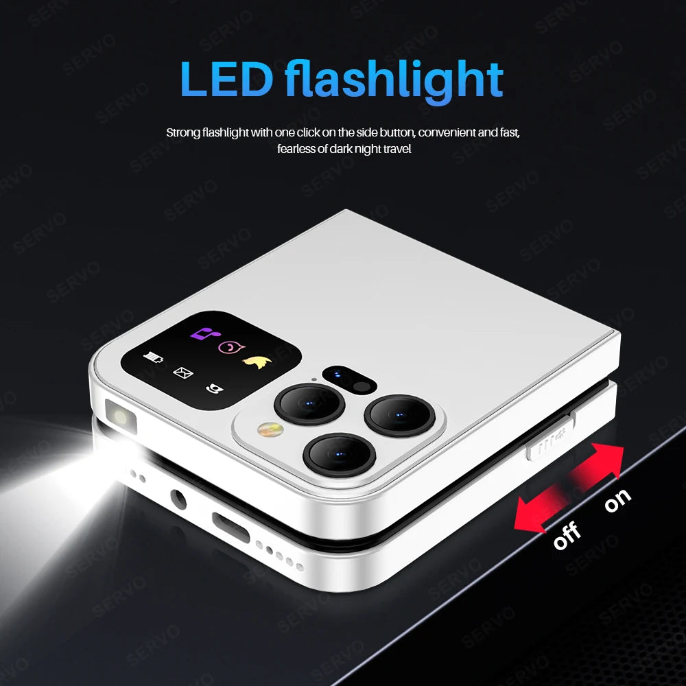 Servo A50 pro Flip téléphone portable Dual Sim GSM lampe de poche enregistrement automatique des appels 2,4 pouces écran pliable type C