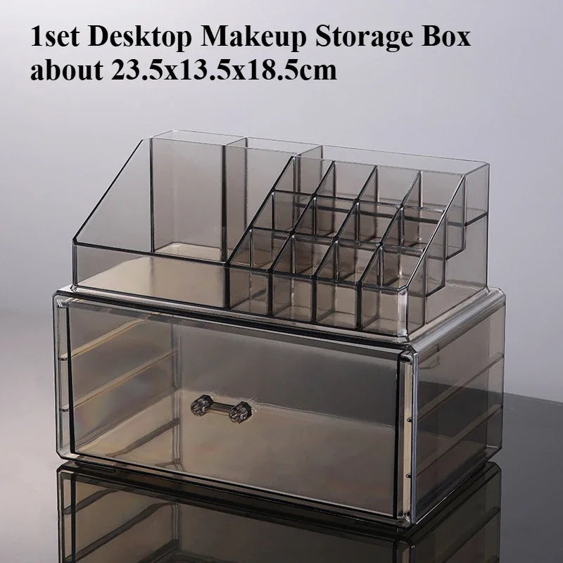 Desktop Makeup Storage Box Multi-layer Drawer Lipstick Organizer Multi-functional Storage Transparent Black Makeup Organizer