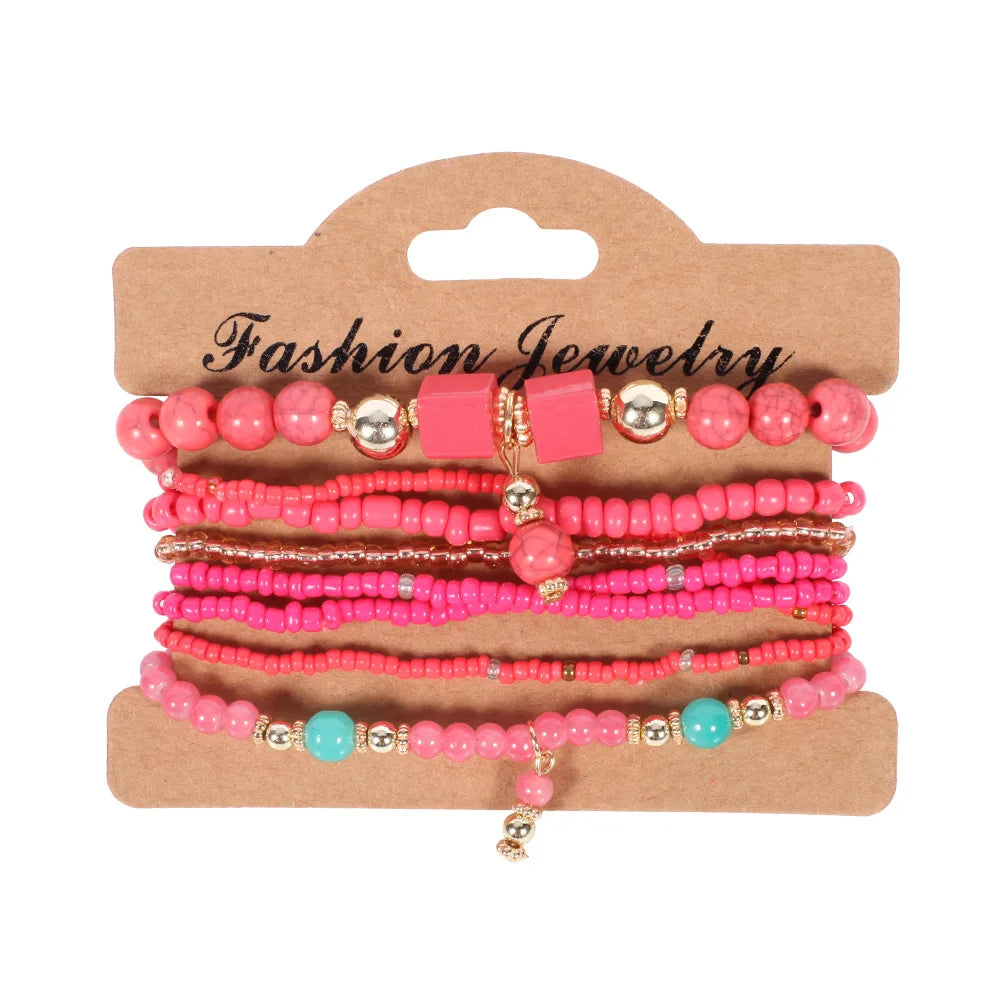 Ensemble de bracelets bohème en perles faites à la main pour femmes, chaîne de perles colorées d'été, accessoires de bijoux Boho pour hommes