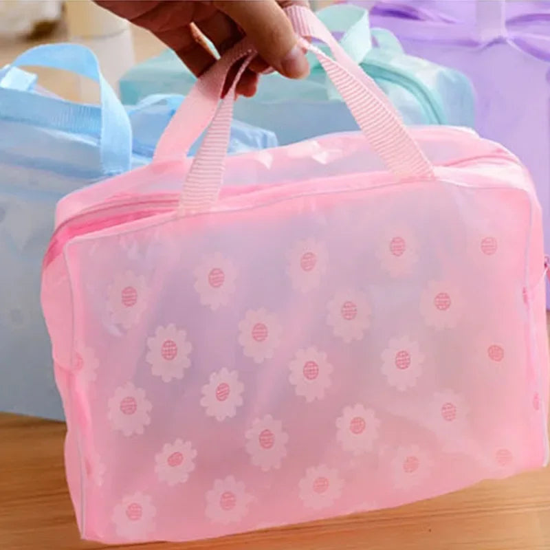 Trousse de toilette transparente en PVC pour femme, trousse de maquillage, sac de rangement pour le bain, sac à cosmétiques de voyage floral, étanche, 5 couleurs