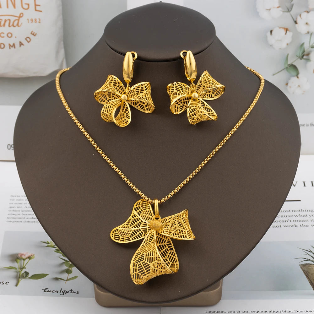 Ensemble de bijoux pour femmes,  pendentif nœud, collier de luxe, boucles d'oreilles