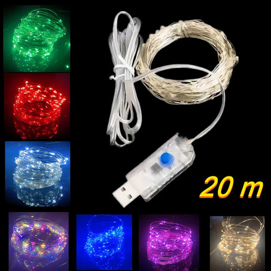 Guirlande lumineuse féerique Led en fil d'argent, alimentée par USB, étanche, pour l'extérieur, pour fête de noël, mariage, décoration DIY