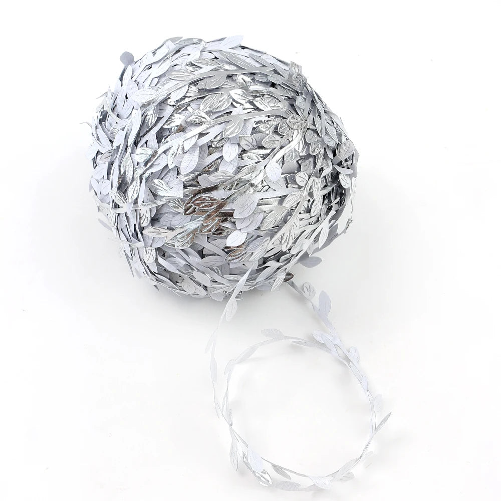 Feuilles artificielles en soie, 5 mètres, vertes et dorées, pour décoration de boîte de mariage, feuillage, scrapbooking, couronne artisanale