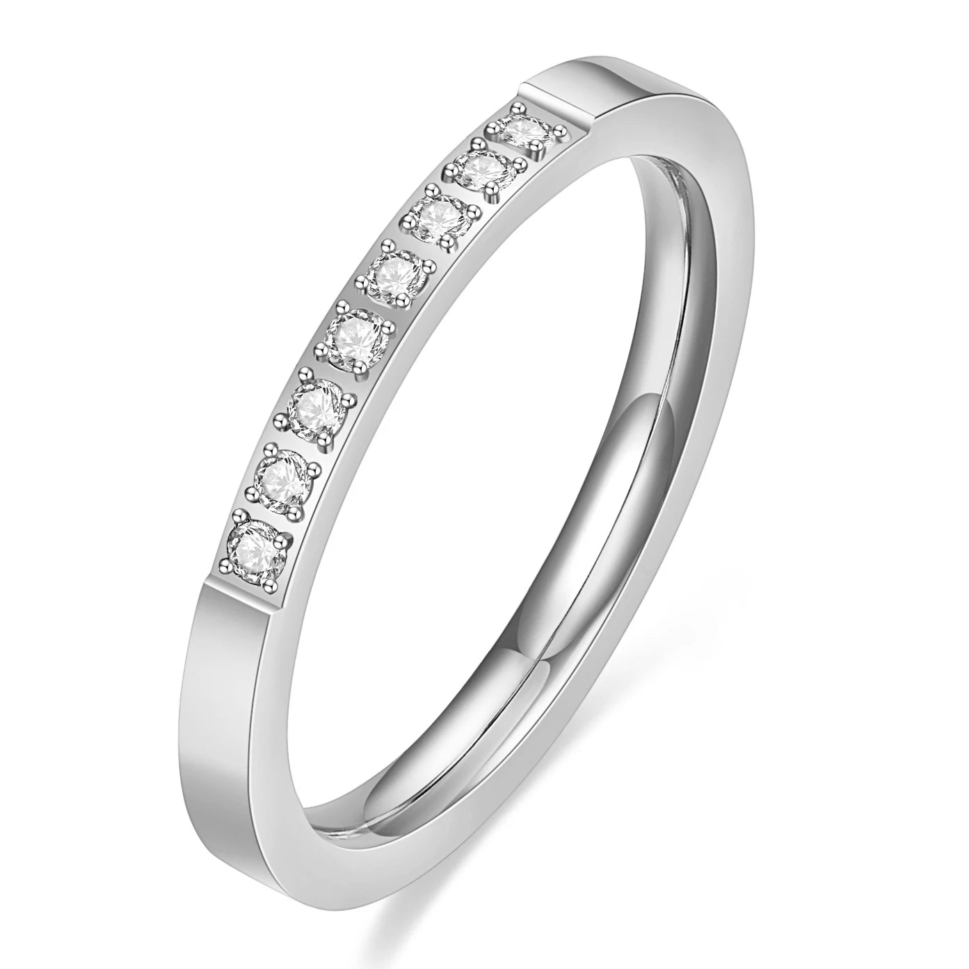 Petites bagues de fiançailles en acier inoxydable pour femmes, serties de canal en Zircon CZ