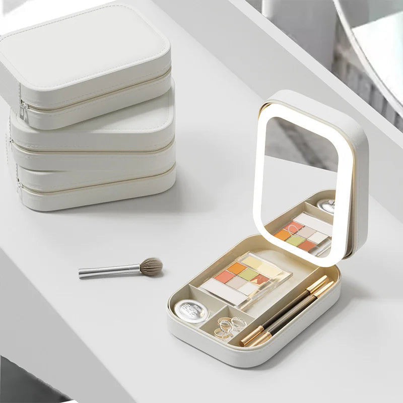 Boîte de rangement de maquillage avec miroir lumineux Led, étui à cosmétiques de voyage Portable, lumière tactile, pinceaux de maquillage, organisateur de rangement d'outils de beauté