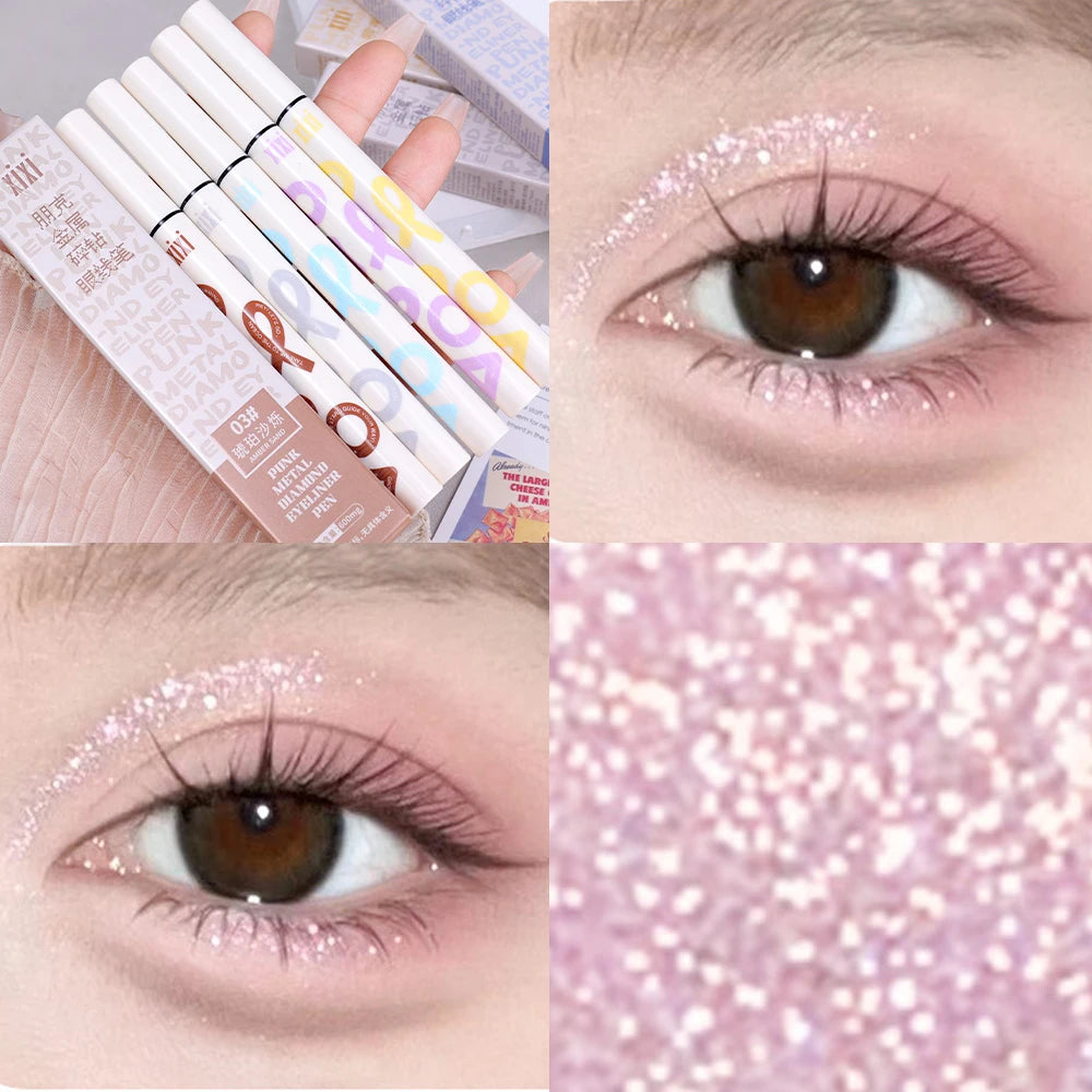 Crayon Eyeliner Liquide Nacré Mince, 6 Couleurs, 3 en 1, Brcorporelle, Ver à Soie, Bâton d'Ombre à Paupières, Lisse et Durable, Maquillage Eyeliner Pailmétrage
