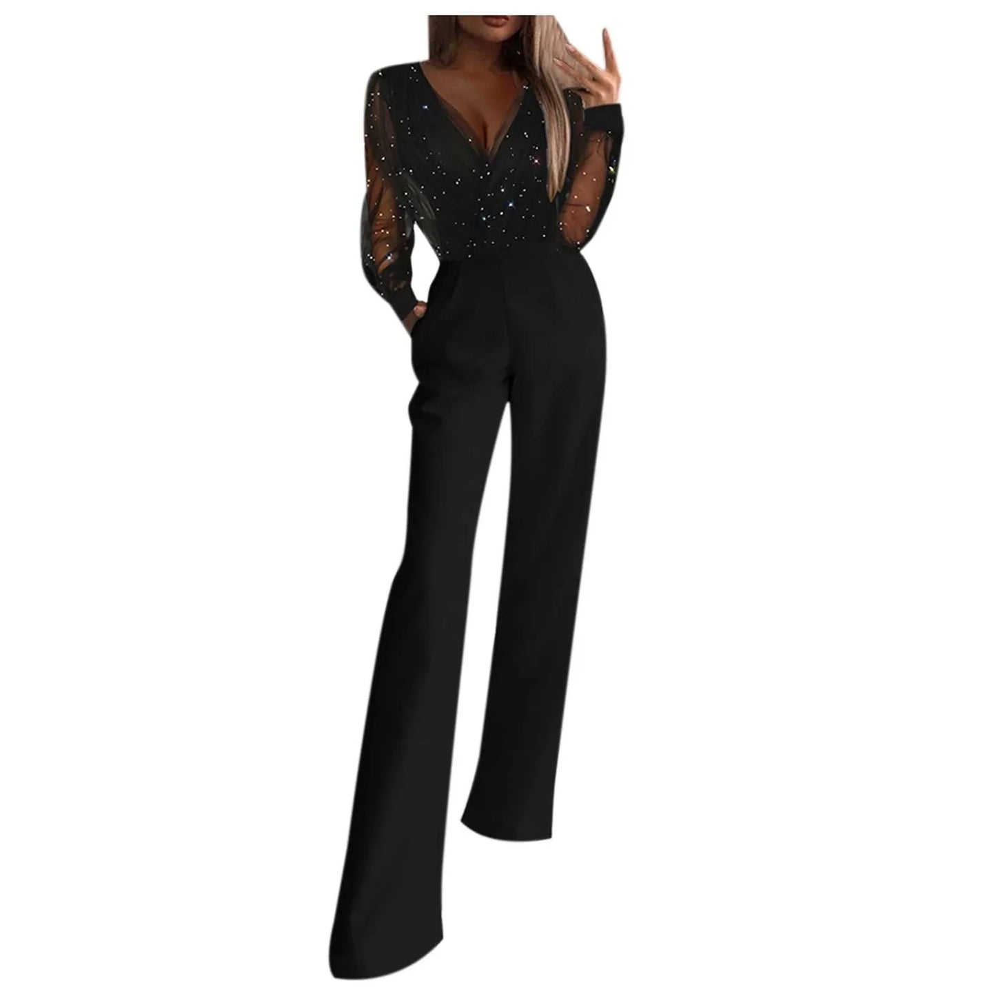 Combinaison élégante pour femme, couleur unie, col en V, taille haute, design fibre de poche, été