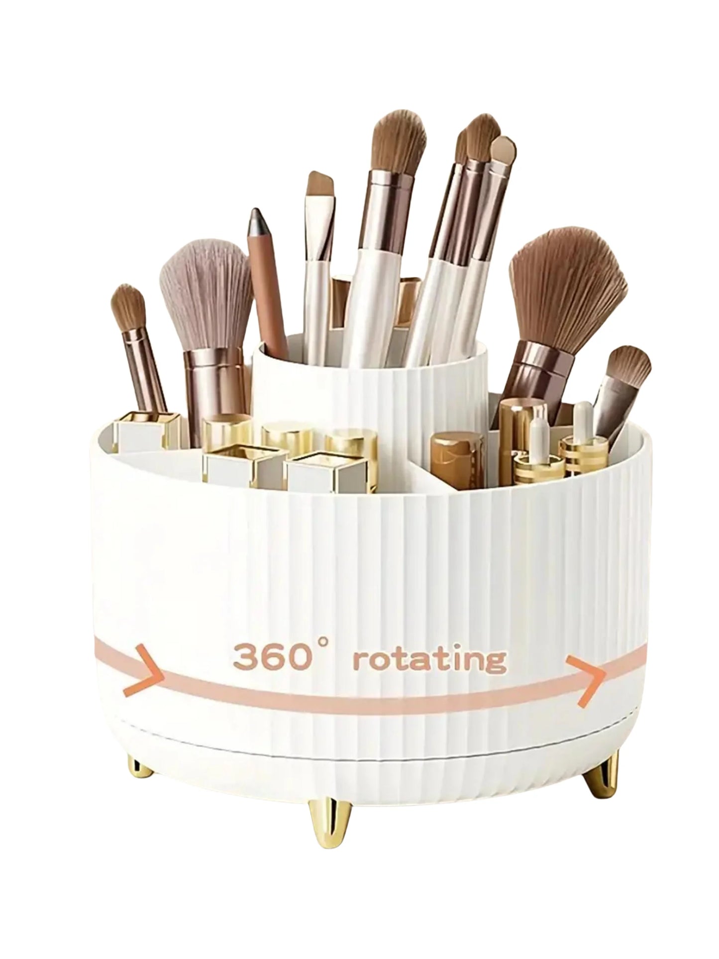 360 °   Organisateur de maquillage rotatif – 1 rangement de cosmétiques en plastique avec 5 compartiments – Support multifonctionnel pour pinceaux
