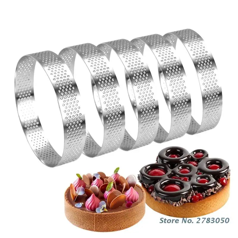 Anneau de tarte circulaire pour Dessert français, en acier inoxydable, perforé, tarte aux fruits, Quiche, moule à Mousse, de cuisine, 9 tailles, 1 pièce