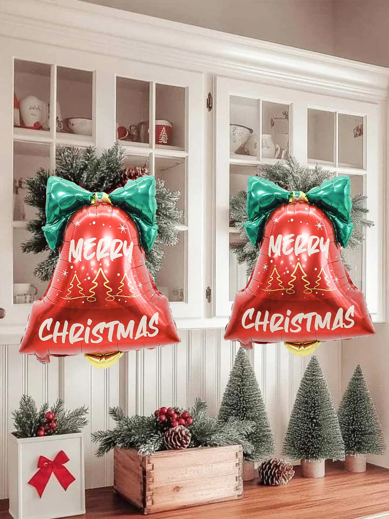 Ballons en aluminium avec cloche de noël, 2 pièces, design en forme de cloche à nœud, adaptés à la décoration de noël, fête de noël