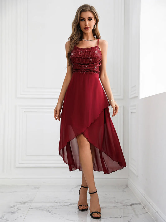 Robes longues de soirée à paillettes pour femmes, bretelles Spaghetti, robe de Club, robes de soirée élégantes