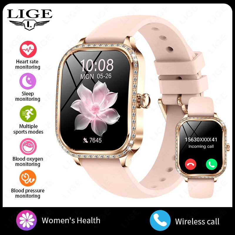 LIGE Montres intelligentes pour femmes étanche Bluetooth appel Fitness Tracker Smartwatch Mujer montre numérique pour femme moniteur de fréquence cardiaque fréquence cardiaque/moniteur de sommeil/podomètre/calories
