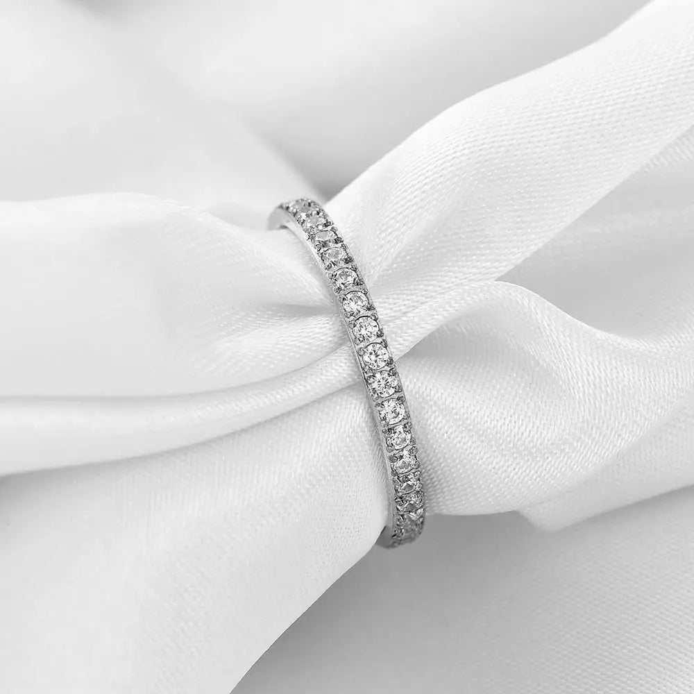 Petites bagues de fiançailles en acier inoxydable pour femmes, serties de canal en Zircon CZ